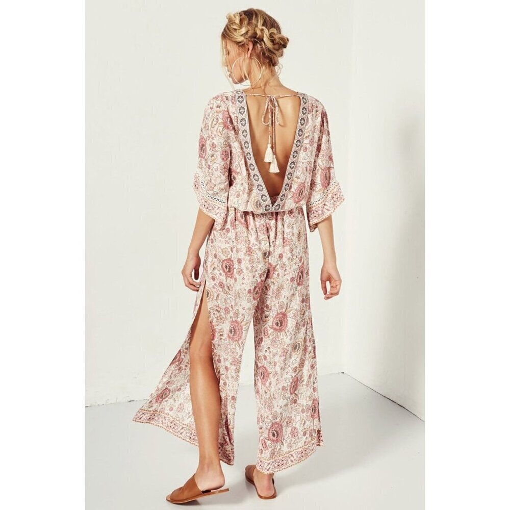 Spell Zahara Floral Pantsuit Jumpsuit Pink Cream Metallic Boho Festival S - Picture 4 of 12